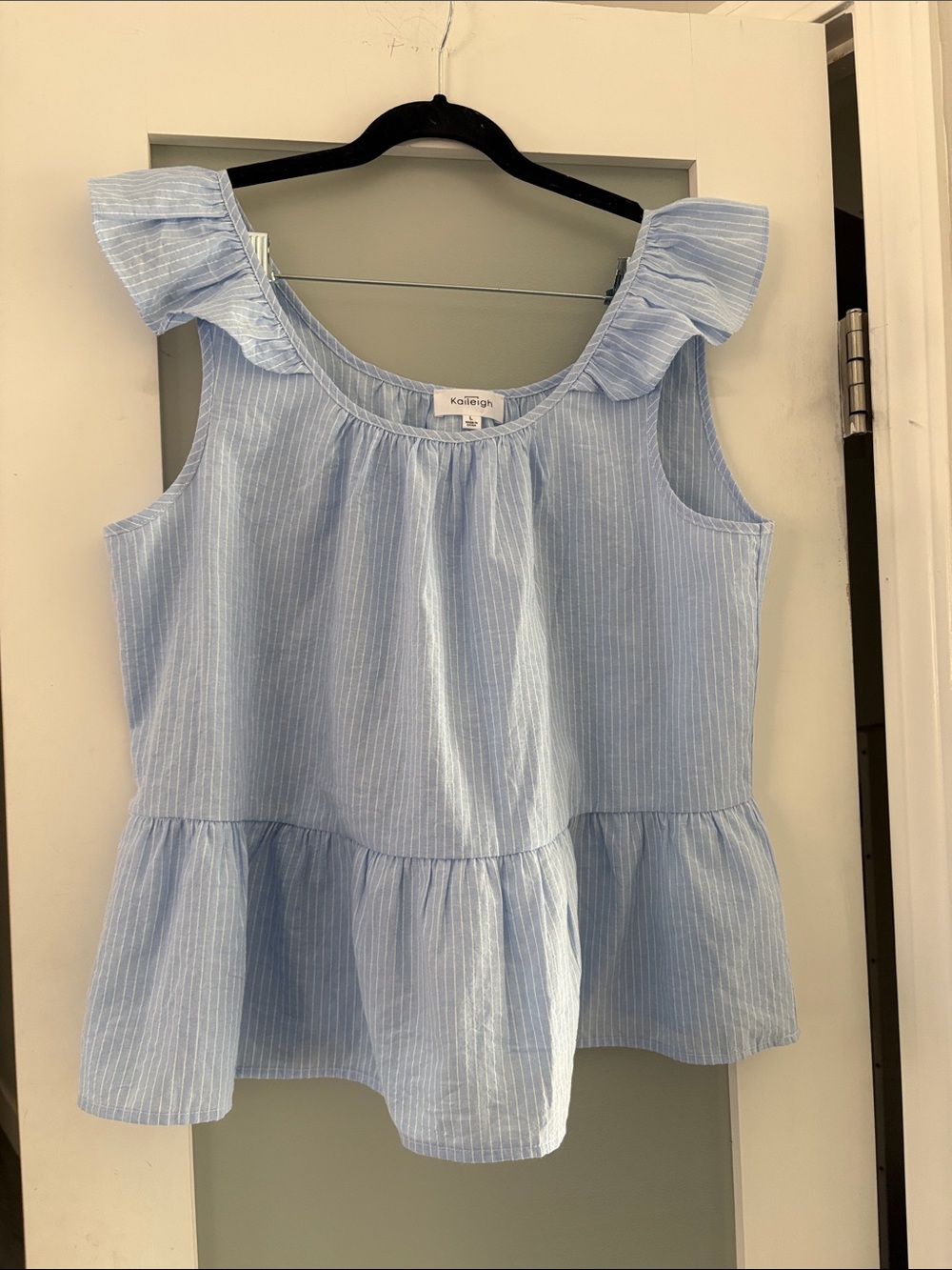 Kaileigh Light Blue Ruffle Sleeve Peplum Top